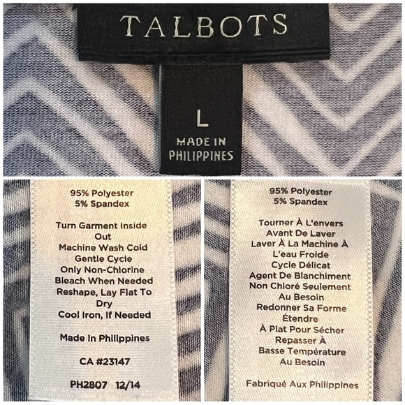 Talbots Maxi Dress Sleeveless V Neck Herringbone Chevron Stripe Blue White Large - Picture 7 of 13